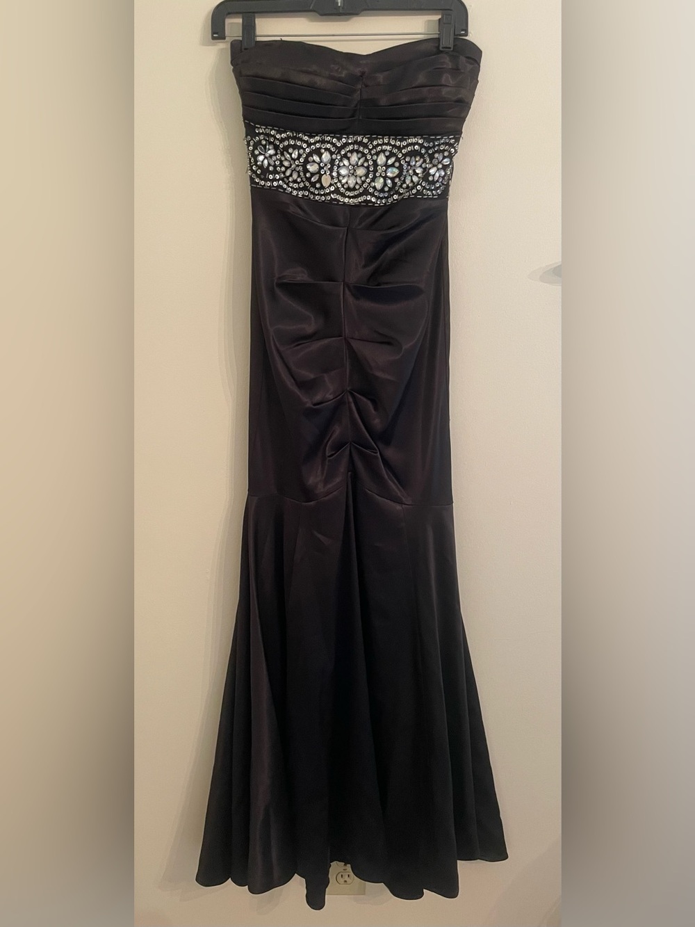 B Darlin Black Strapless Beaded Waist Evening Gown